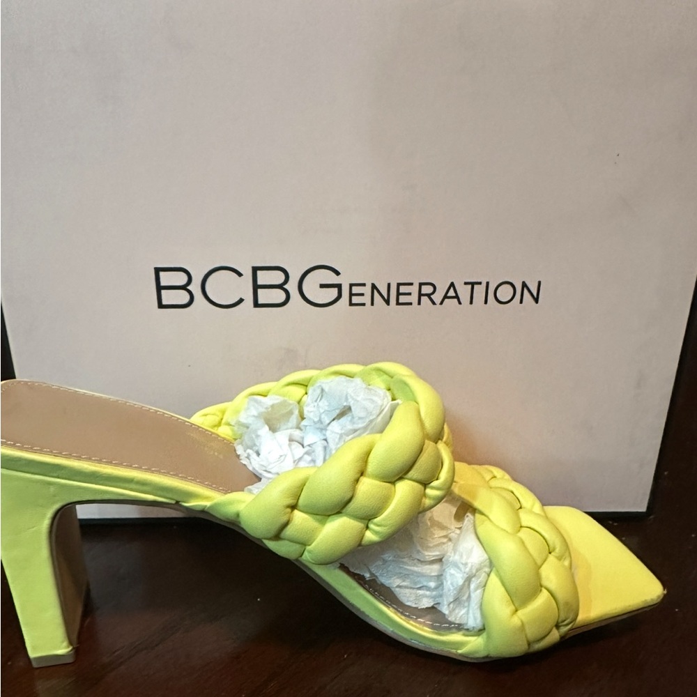 BCBGeneration Neon Yellow Braided Heels